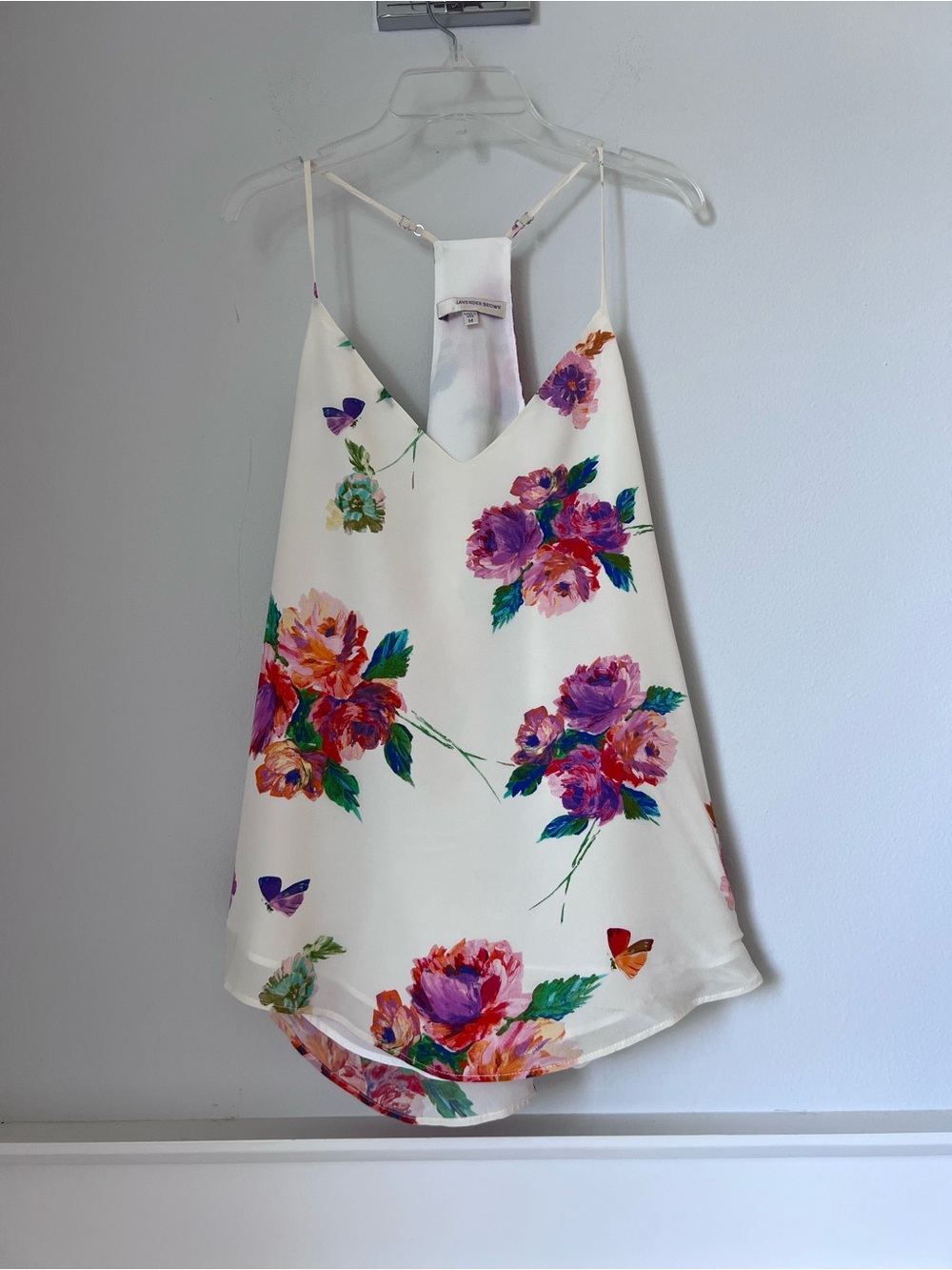 Lavender Brown Ivory Floral silk Camisole with V-Neck